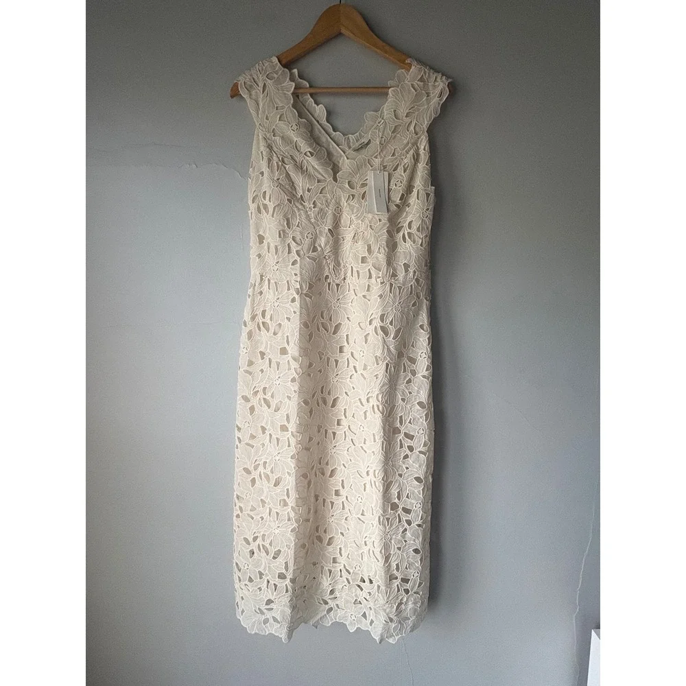 NWT‎ Vince Nouveau Floral Lace Midi Dress Cream Size 8